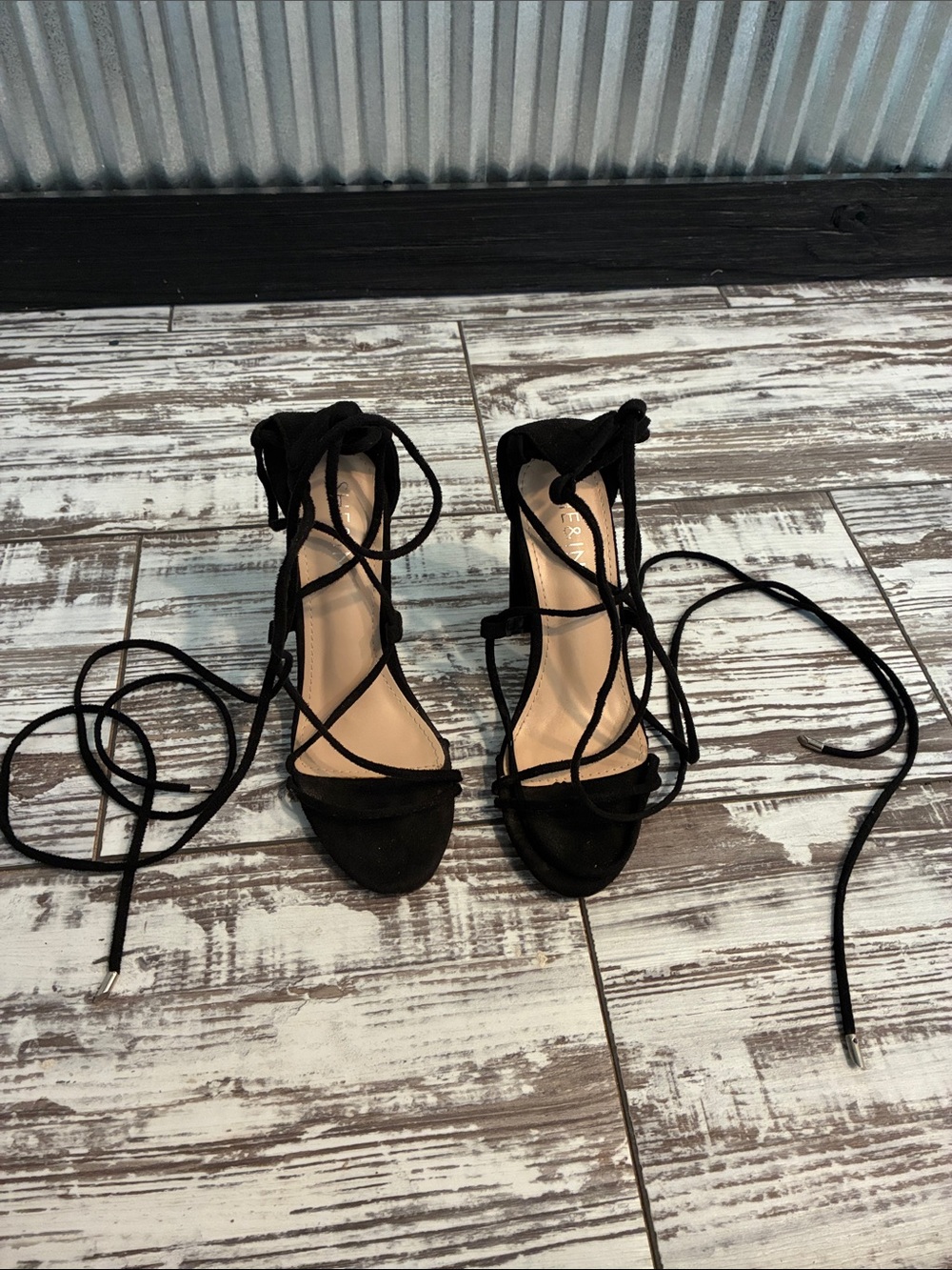 Women’s Black Lace-Up Strappy Heels